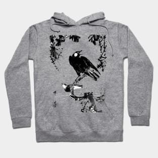 Birds on a branch singing, Japanese brush painting Hoodie